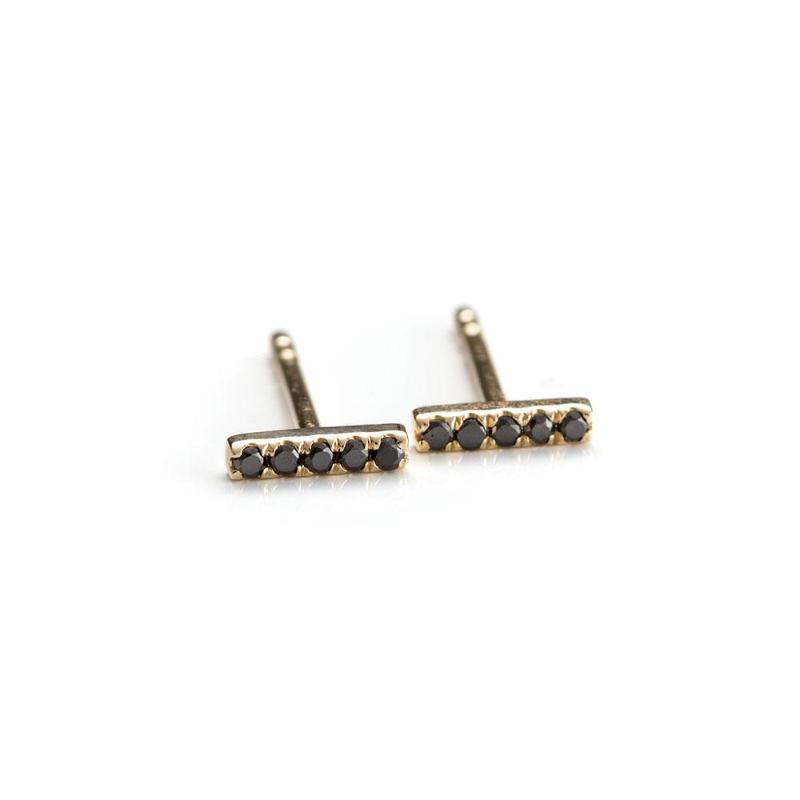 Petite Black Diamond Bar Studs-Earrings-Zofia Day Co.