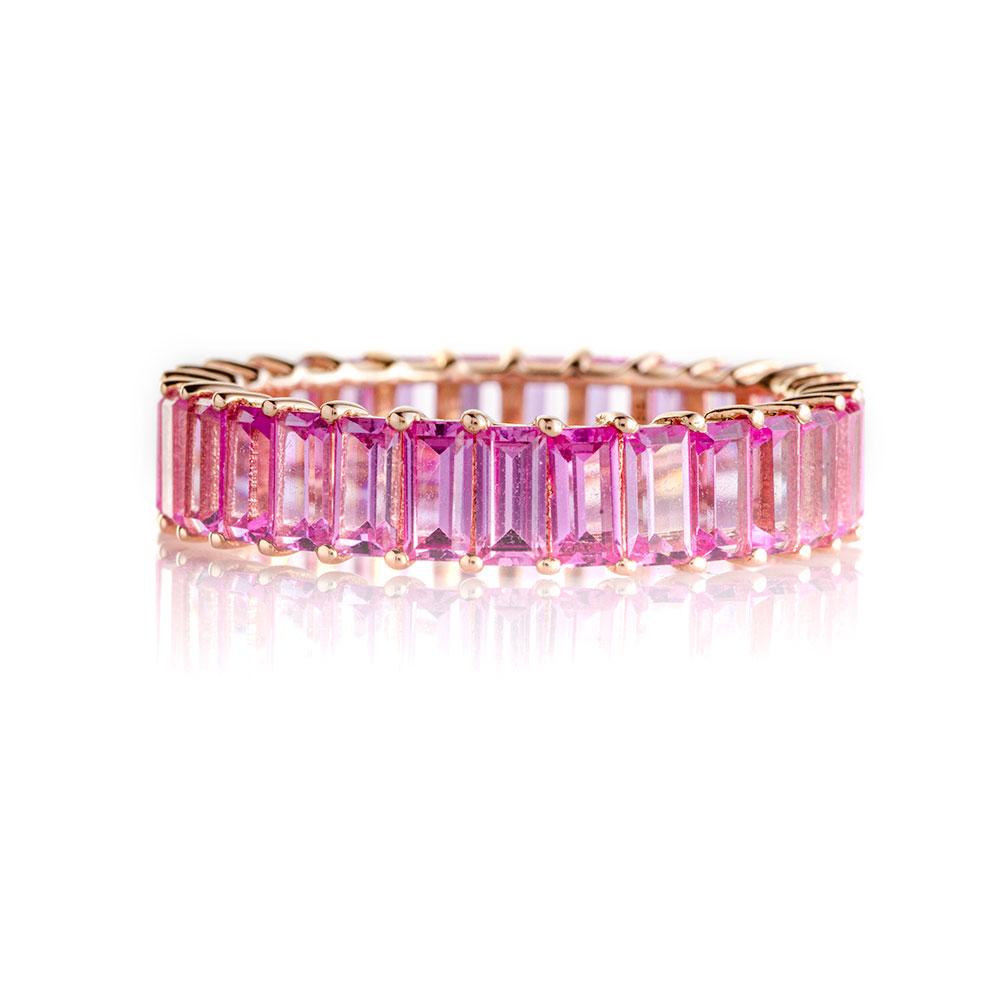Pink Sapphire Emerald Cut Eternity Band-Rings-Zofia Day Co.