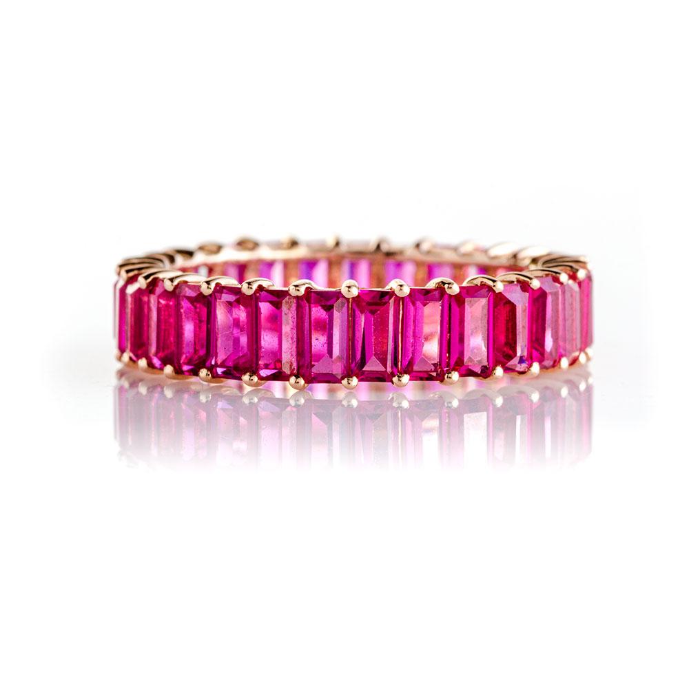 Pink Sapphire Emerald Cut Eternity Band-Rings-Zofia Day Co.