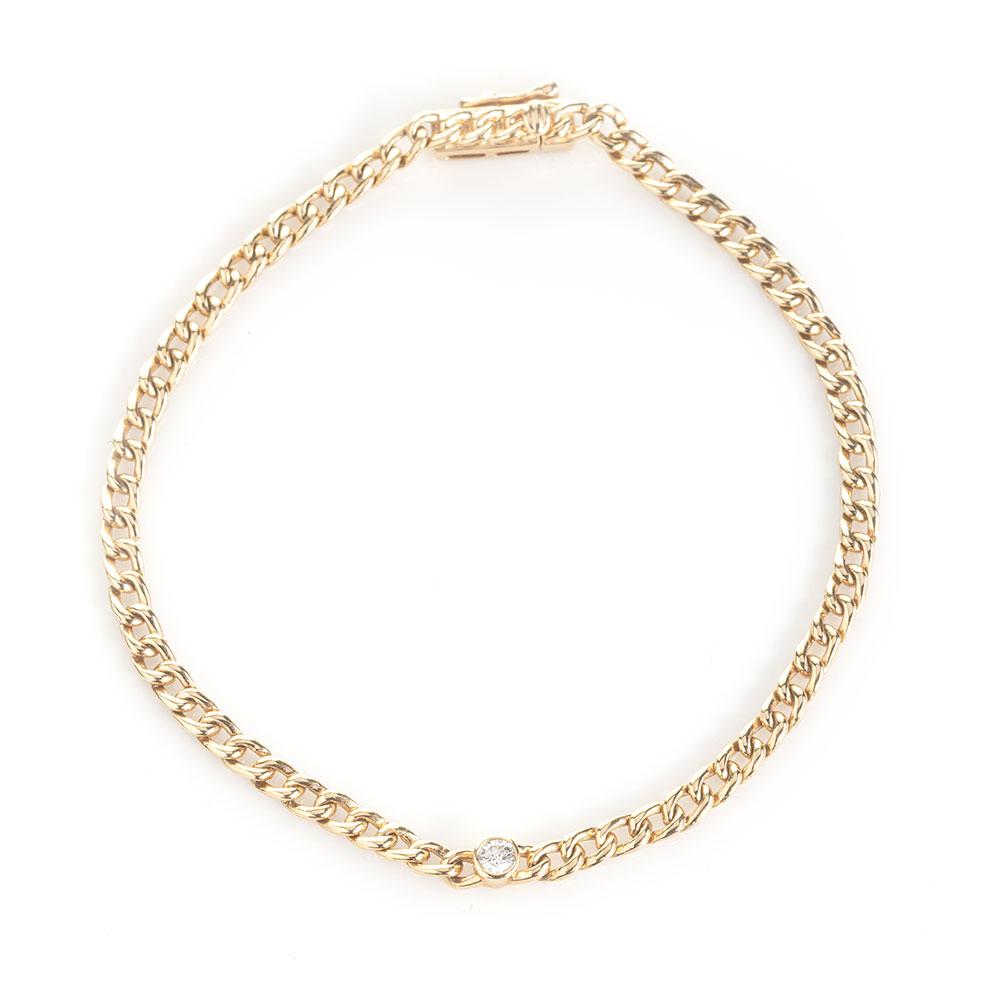 Vintage Petite Chain Link Bracelet with Bezel Diamond-Bracelets-Zofia Day Co.