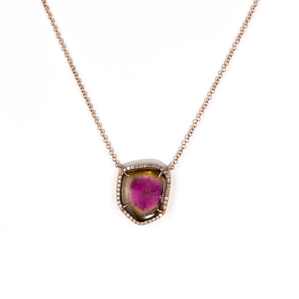 Amazon.com: BI Color Tourmaline Necklace Solid 14K Yellow Gold Natural Watermelon  Tourmaline Diamond Heart Pendant Necklace For Women : Handmade Products